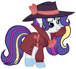 Size: 699x629 | Tagged: safe, artist:noi kincade, derpibooru import, rarity, unicorn, clothes, detective, detective rarity, fedora, hat, horn, image, png, rainbow power, simple background, solo, transparent background, trenchcoat