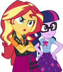 Size: 3248x3696 | Tagged: safe, derpibooru import, editor:cutler1228, sci-twi, sunset shimmer, twilight sparkle, human, equestria girls, clothes, crossed arms, female, g4, geode of empathy, geode of telekinesis, image, magical geodes, png, simple background, transparent background