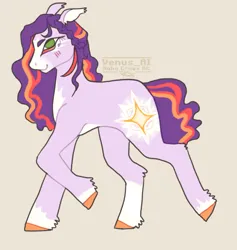 Size: 974x1027 | Tagged: safe, artist:venus_ai_, derpibooru import, earth pony, pony, g5, my little pony: tell your tale, spoiler:g5, spoiler:my little pony: tell your tale, spoiler:tyts02e11, blush lines, blushing, coat markings, female, image, jpeg, mare, raised hoof, signature, simple background, smiling, socks (coat marking), solo, sunny starscout's mother, tail, tan background, unshorn fetlocks, written in the starscouts