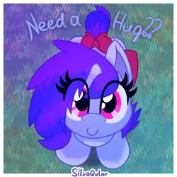 Size: 4000x4000 | Tagged: safe, artist:silvaqular, derpibooru import, oc, oc:qular, unicorn, bow, colorful, friendly, gradient background, gradient hooves, gradient mane, high angle, horn, hug, image, looking at you, looking up, looking up at you, offering, png, shading, solo, tail, tail bow