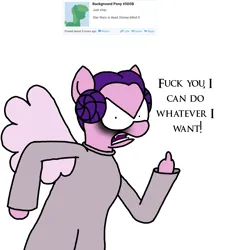Size: 3023x3351 | Tagged: safe, artist:professorventurer, derpibooru import, pipp petals, series:ask pippamena: bonus content, g5, clothes, cosplay, costume, image, may the fourth be with you, middle finger, not canon, pippamena, png, princess leia, vulgar