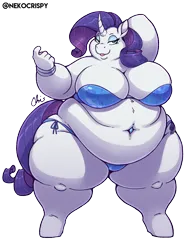 Size: 2550x3300 | Tagged: suggestive, artist:nekocrispy, derpibooru import, rarity, anthro, unguligrade anthro, unicorn, arm behind head, bbw, belly, big belly, big breasts, bikini, breasts, busty rarity, clothes, curved horn, fat, female, high res, horn, huge belly, image, obese, png, raritubby, simple background, solo, solo female, ssbbw, swimsuit, thighs, thunder thighs, transparent background, wide hips