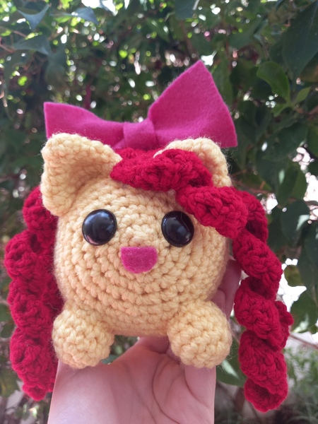 Size: 3000x4000 | Tagged: safe, artist:casquitos kawaii, derpibooru import, apple bloom, earth pony, pony, amigurumi, craft, crochet, handmade, image, irl, jpeg, photo, plushie, pony plushie