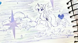 Size: 3588x1988 | Tagged: safe, artist:pelinstwinkle, derpibooru import, twilight sparkle, twilight sparkle (alicorn), alicorn, pony, female, flying, g4, heart, high res, image, jpeg, lined paper, mare, pen drawing, sketch, solo, traditional art