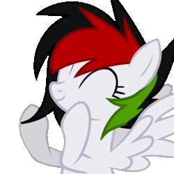 Size: 770x770 | Tagged: safe, artist:kruvvv, derpibooru import, oc, oc:kruv, unofficial characters only, pegasus, pony, animated, clapping, clapping ponies, eyes closed, gif, image, multicolored hair, multicolored mane, short mane, simple background, smiling, solo, spread wings, transparent background, wings