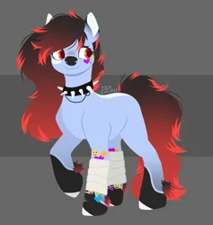 Size: 2049x2160 | Tagged: safe, artist:jjsh, derpibooru import, oc, unofficial characters only, earth pony, pony, bandage, choker, collar, cute, cute face, female, fluffy mane, gradient mane, image, jpeg, looking away, mare, smiling, solo, sticker, tail