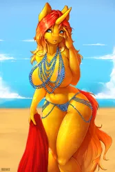 Size: 2000x3000 | Tagged: suggestive, artist:redwix, derpibooru import, oc, anthro, unicorn, breasts, clothes, female, horn, image, nudity, partial nudity, png, underwear