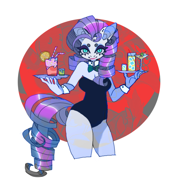 Size: 850x850 | Tagged: safe, artist:cutesykill, derpibooru import, rarity, anthro, pony, unicorn, alcohol, beanbrows, big ears, big eyes, blue eyes, breasts, busty rarity, butt, cleavage, clothes, colored eyebrows, colored pinnae, curvy, detached sleeves, drink, ear piercing, earring, eyebrows, eyeshadow, female, g4, glass, holding, horn, hourglass figure, image, jewelry, lidded eyes, lipstick, long mane, long tail, looking at you, makeup, mare, martini, martini glass, missing horn, neck bow, passepartout, piercing, pink lipstick, plate, png, purple mane, purple tail, ringlets, shiny mane, shiny tail, shot glass, simple background, slender, slit pupils, smiling, solo, tail, tall ears, teal eyes, thick eyelashes, thighs, thin, waitress, wall of tags, white background, white coat