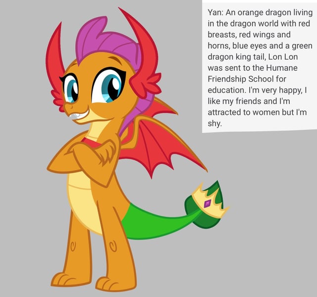 Size: 640x600 | Tagged: safe, artist:fizzled_kitty, derpibooru import, edit, smolder, dragon, alternate color palette, crown, dragoness, female, g4, google translate, gray background, green tail, image, implied lesbian, implied school of friendship, jewelry, jpeg, recolor, red horns, red wings, regalia, simple background, solo, tail, wings