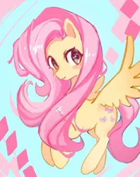Size: 750x947 | Tagged: safe, artist:ganyudexiaohuahua, derpibooru import, fluttershy, pegasus, pony, abstract background, female, image, jpeg, mare, smiling, solop, spread wings, wings