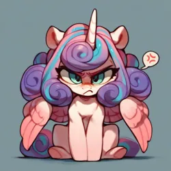 Size: 2048x2048 | Tagged: safe, ai content, derpibooru import, editor:jewellier, machine learning generated, prompter:jewellier, stable diffusion, princess flurry heart, alicorn, pony, angry, cross-popping veins, cute, emanata, female, flurry heart is not amused, flurrybetes, g4, generator:purplesmart.ai, image, looking at you, madorable, mare, older, older flurry heart, png, prompt in description, speech bubble, unamused
