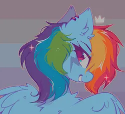 Size: 1750x1600 | Tagged: safe, alternate version, artist:mirtash, derpibooru import, rainbow dash, pegasus, pony, crown, cute, dashabetes, ear piercing, earring, eyebrows, female, g4, grin, image, jewelry, lesbian pride flag, looking at you, mare, mouthpiece, piercing, png, pride, pride flag, profile, regalia, smiling, smiling at you, solo, wings