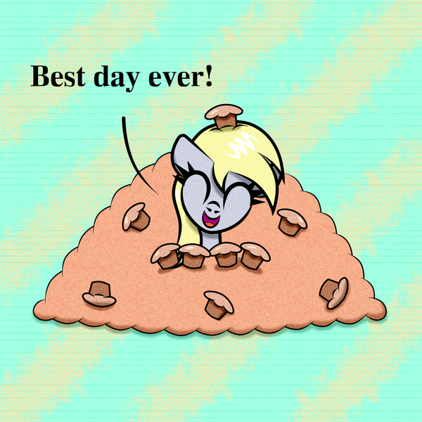 Size: 1500x1500 | Tagged: safe, artist:scandianon, derpibooru import, derpy hooves, pegasus, pony, eyes closed, female, floppy ears, food, happy, image, mare, muffin, open mouth, open smile, png, smiling, solo, talking, talking to viewer