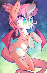 Size: 3850x5950 | Tagged: safe, artist:kawaiipony2, derpibooru import, oc, oc:sweet skies, unofficial characters only, bat pony, pony, absurd resolution, bat ponified, bat wings, colored pupils, commission, cute, fangs, female, image, mare, ocbetes, png, race swap, smiling, solo, spread wings, wings
