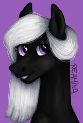 Size: 2014x2979 | Tagged: safe, artist:reamina, derpibooru import, oc, oc:dusty tome, unofficial characters only, pony, bust, female, image, mare, png, portrait, purple background, simple background, solo