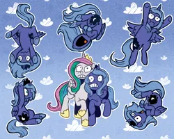 Size: 1280x1024 | Tagged: safe, artist:qswomozi, derpibooru import, princess celestia, princess luna, alicorn, pony, cloud, falling, female, flying, image, open mouth, outline, patterned background, png, royal sisters, scared, siblings, sisters, teenager, white outline, young celestia, young luna, younger