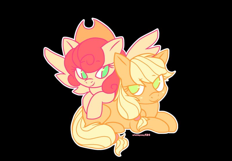 Size: 1200x832 | Tagged: safe, artist:micahpony124, derpibooru import, applejack, strawberry sunrise, earth pony, pegasus, pony, accessory swap, applejack's hat, black background, cowboy hat, duo, duo female, female, g4, hat, hatless, image, jpeg, lesbian, looking at each other, looking at someone, lying down, mare, missing accessory, prone, ship:applerise, shipping, signature, simple background, smiling, spread wings, tail, wings