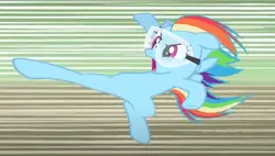 Size: 909x517 | Tagged: safe, derpibooru import, screencap, rainbow dash, pegasus, pony, lesson zero, cropped, flying kick, g4, goggles, image, open mouth, png, solo