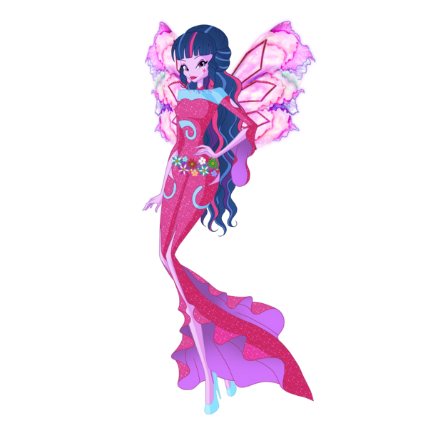 Size: 2780x2780 | Tagged: safe, artist:machakar52, derpibooru import, sci-twi, twilight sparkle, fairy, human, equestria girls, alternate hairstyle, clothes, colored wings, crossover, cutie mark on human, fairy wings, fairyized, flower, g4, glow, glowing wings, hand on hip, high heels, image, jewelry, looking at you, multicolored wings, necklace, onyrix, png, purple wings, shoes, simple background, smiling, smiling at you, sparkly wings, transparent background, wings, winx, winx club, winxified, world of winx