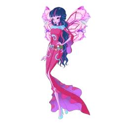 Size: 2780x2780 | Tagged: safe, artist:machakar52, derpibooru import, sci-twi, twilight sparkle, fairy, human, equestria girls, alternate hairstyle, clothes, colored wings, crossover, cutie mark on human, fairy wings, fairyized, flower, g4, glow, glowing wings, hand on hip, high heels, image, jewelry, looking at you, multicolored wings, necklace, onyrix, png, purple wings, shoes, simple background, smiling, smiling at you, sparkly wings, transparent background, wings, winx, winx club, winxified, world of winx