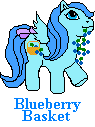 Size: 95x127 | Tagged: safe, artist:xentra54, derpibooru import, oc, oc:blueberry basket, unofficial characters only, pegasus, pony, g1, animated, baby, baby pony, base used, black outlines, blueberry, bow, digital art, female, filly, flying, foal, food, gif, image, looking up, name, pixel art, simple background, smiling, solo, tail, tail bow, text, white background