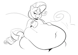 Size: 2007x1430 | Tagged: suggestive, artist:secretgoombaman12345, derpibooru import, rarity, pony, unicorn, belly, belly button, big belly, fainting couch, fat, hoof on belly, horn, huge belly, image, impossibly large belly, lidded eyes, looking at you, open mouth, open smile, png, rarithighs, raritubby, sitting, sketch, smiling, solo, tail