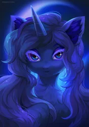 Size: 900x1288 | Tagged: safe, artist:margony, derpibooru import, princess luna, alicorn, pony, bust, ear fluff, female, image, looking at you, mare, png, portrait, solo