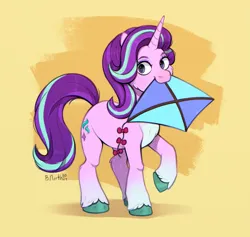 Size: 4373x4151 | Tagged: safe, artist:birdoffnorth, derpibooru import, starlight glimmer, pony, unicorn, colored hooves, hoof fluff, horn, image, kite, mouth hold, png, solo, that pony sure does love kites