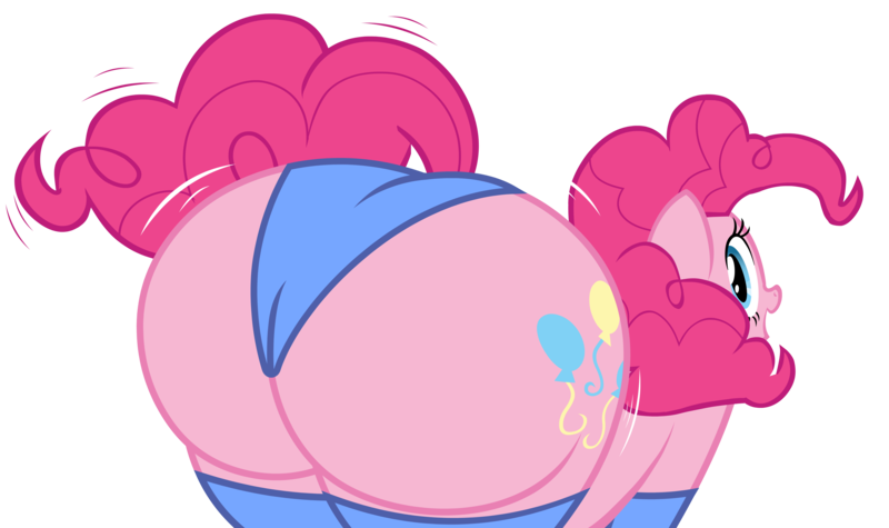 Size: 5694x3378 | Tagged: suggestive, alternate version, artist:duskyzombie, derpibooru import, pinkie pie, earth pony, pony, balloonbutt, butt, clothes, female, image, mare, open mouth, plot, png, presenting, simple background, socks, solo, the ass was fat, transparent background, underwear, wiggle