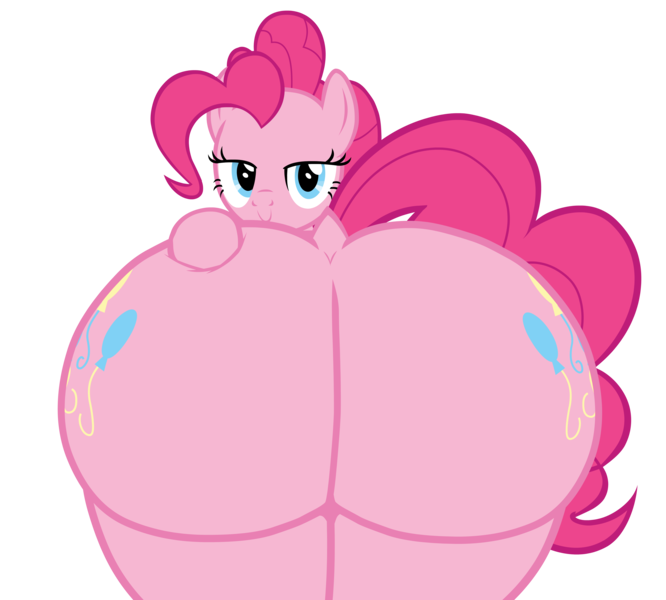 Size: 5576x5026 | Tagged: suggestive, alternate version, artist:duskyzombie, derpibooru import, pinkie pie, earth pony, pony, balloonbutt, butt, female, image, lidded eyes, looking back, mare, open mouth, plot, png, presenting, rear view, smiling, smirk, solo, the ass was fat, wiggle