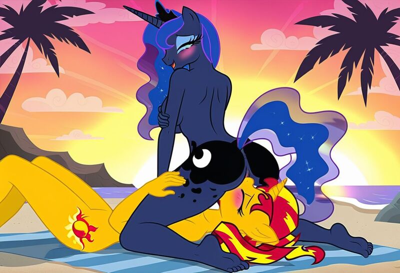 Size: 1216x832 | Tagged: explicit, ai content, machine learning generated, stable diffusion, princess luna, sunset shimmer, alicorn, anthro, unicorn, arm under breasts, beach, beach babes, beach towel, blushing, busty princess luna, busty sunset shimmer, cunnilingus, ecstasy, exhibitionism, eyes closed, facesitting, holding leg, image, in love, jpeg, lesbian couple, lying down, moaning, moaning in pleasure, nude beach, nudity, outdoor sex, palm tree, reverse cowgirl, seductive pose, sexy, sideboob, sunbathing, sunset