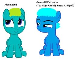 Size: 2760x2120 | Tagged: safe, artist:memeartboi, derpibooru import, oc, ponified, balloon pony, inflatable pony, pegasus, pony, alan keane, balloon, balloon boy, chillaxing, colt, colt oc, duo, foal, gumball watterson, image, inflatable, jealous, male, male oc, nice, pegasus oc, png, relaxing, simple background, smiling, stare, the amazing world of gumball, white background, wings