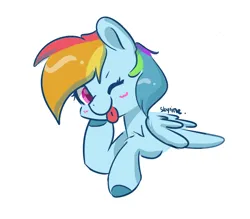 Size: 630x553 | Tagged: safe, artist:skylinepony_, derpibooru import, rainbow dash, pegasus, pony, ;p, blushing, female, g4, image, looking at you, mare, one eye closed, png, simple background, solo, tongue out, white background, wink, winking at you