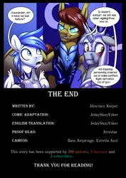 Size: 3508x4961 | Tagged: safe, artist:jedayskayvoker, derpibooru import, oc, oc:bass amperage, unofficial characters only, bat pony, comic:his nocturnal excellency, armor, bat pony oc, bat wings, blushing, clothes, comic, english, fangs, final page, glasses, image, night guard, night guard armor, png, smiling, suit, titles, wings