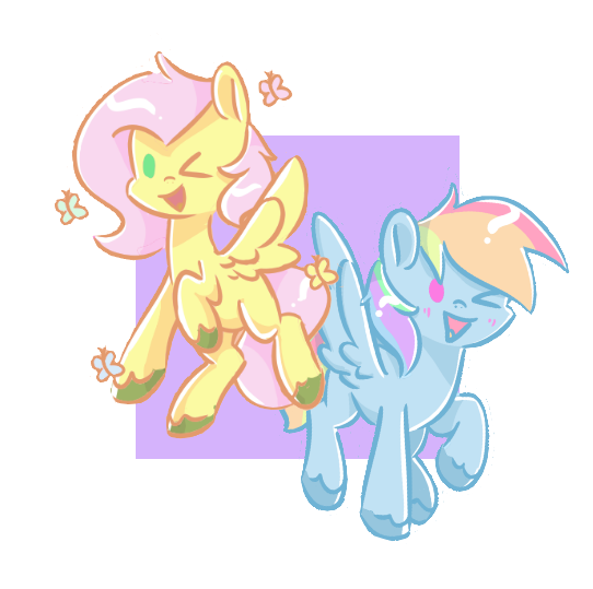 Size: 542x539 | Tagged: safe, artist:skylinepony_, derpibooru import, fluttershy, rainbow dash, pegasus, pony, blush lines, blushing, duo, duo female, female, g4, image, mare, one eye closed, open mouth, open smile, passepartout, png, smiling, spread wings, wings, wink