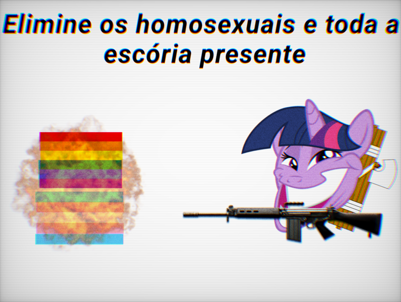 Size: 1901x1430 | Tagged: safe, altbrony, brazil, brazilian portuguese, fascism, fascist, fascist symbol, gun, homophobia, image, mlpol, nazi, neo fascist, png, ponywaffen, portuguese, weapon