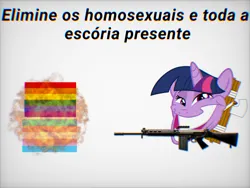 Size: 1901x1430 | Tagged: safe, brazil, brazilian portuguese, fascism, fascist, fascist symbol, gun, homophobia, image, mlpol, nazi, neo fascist, png, ponywaffen, portuguese, weapon