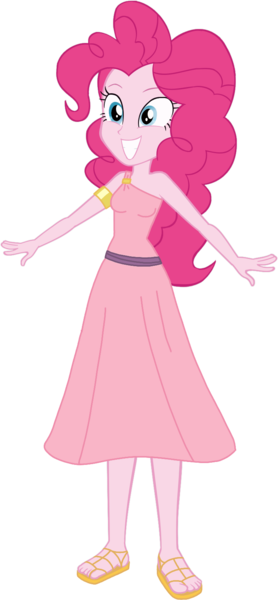 Size: 757x1634 | Tagged: safe, artist:invisibleink, artist:tylerajohnson352, derpibooru import, pinkie pie, equestria girls, armlet, clothes, dress, eyelashes, g4, goddess, greek clothes, image, jewelry, png, sandals, simple background, solo, transparent background