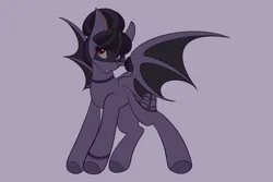 Size: 2048x1365 | Tagged: safe, artist:mscolorsplash, derpibooru import, oc, unofficial characters only, bat pony, pony, bat pony oc, bat wings, choker, female, image, mare, png, purple background, simple background, solo, spread wings, turned head, veil, wings