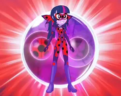 Size: 1776x1414 | Tagged: safe, artist:machakar52, derpibooru import, sci-twi, twilight sparkle, human, equestria girls, alternate hairstyle, bodysuit, boots, clothes, cosplay, costume, crossover, female, g4, gloves, gradient clothes, image, ladyfly, marinette dupain-cheng, mask, miraculous ladybug, pigtails, png, shoes, smiling, solo