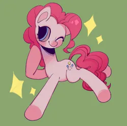 Size: 2037x2024 | Tagged: safe, artist:nimingxiwang168, derpibooru import, pinkie pie, earth pony, pony, female, g4, green background, image, mare, one eye closed, png, simple background, solo, sparkles, wink