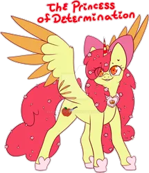 Size: 1280x1485 | Tagged: safe, artist:isaacbloom, derpibooru import, apple bloom, alicorn, pony, alicornified, bloomicorn, deviantart watermark, female, flower, flower in hair, g4, grin, image, mare, obtrusive watermark, png, race swap, smiling, solo, spread wings, text, watermark, wings