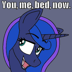 Size: 512x512 | Tagged: suggestive, artist:flammerfime, derpibooru import, princess luna, alicorn, pony, animated, derpibooru exclusive, eyebrow wiggle, g4, gif, image, inviting, looking at you, smiling, smiling at you, you. me. x. now.