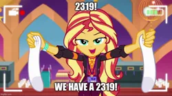 Size: 888x499 | Tagged: safe, derpibooru import, edit, sunset shimmer, equestria girls, how to backstage, spoiler:eqg series (season 2), 2319, caption, g4, image, image macro, jpeg, monsters inc., my little pony equestria girls: better together, text