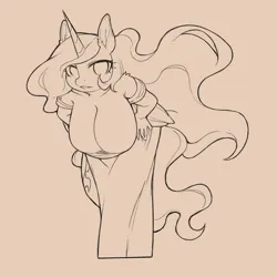 Size: 1200x1200 | Tagged: suggestive, artist:cold-blooded-twilight, derpibooru import, princess celestia, alicorn, anthro, bent over, big breasts, breasts, busty princess celestia, cleavage, clothes, g4, horn, image, monochrome, png, sketch, wide hips