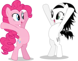 Size: 767x600 | Tagged: safe, artist:lazypixel, derpibooru import, pinkie pie, oc, oc:null, earth pony, pony, absurd resolution, belly, bipedal, female, g4, image, mare, png, round belly, shadow, simple background, sogreatandpowerful, transparent background, vector, white background