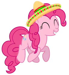 Size: 2489x2711 | Tagged: safe, artist:lizzmcclin, derpibooru import, pinkie pie, earth pony, pony, ^^, cinco de mayo, eyes closed, female, g4, hat, image, mare, png, simple background, smiling, solo, sombrero, transparent background, vector