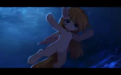 Size: 1383x856 | Tagged: safe, artist:airiniblock, derpibooru import, oc, unofficial characters only, pegasus, pony, armpits, asphyxiation, blue eyes, bubble, chest fluff, crepuscular rays, drowning, ear fluff, eye clipping through hair, feather, female, flower, flower in hair, flowing mane, flowing tail, frown, image, leg fluff, mare, moonlight, ocean, pegasus oc, png, sad, seaweed, solo, spread wings, swimming, tail, underwater, water, wings