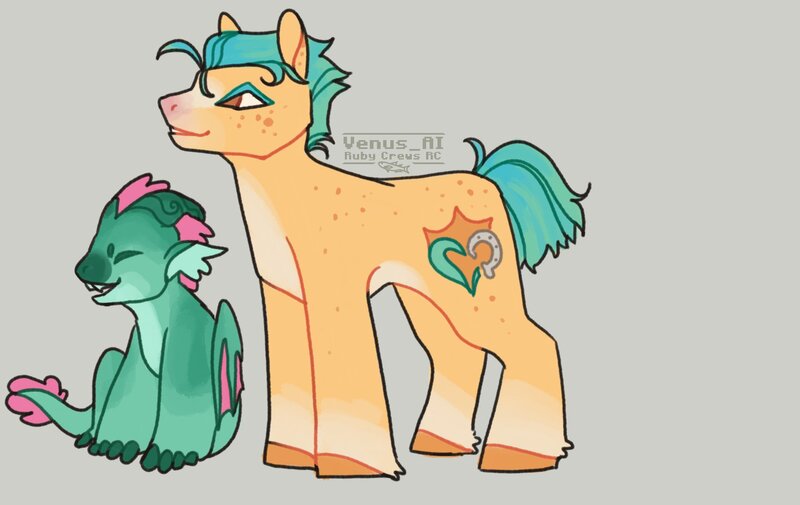 Size: 1900x1200 | Tagged: safe, artist:venus_ai_, derpibooru import, hitch trailblazer, sparky sparkeroni, dragon, earth pony, pony, g5, alternate color palette, alternate design, alternate hairstyle, alternate tailstyle, child, claws, duo, father and child, father and son, gray background, green mane, green skin, green tail, horn, image, jpeg, male, signature, simple background, stallion, tail, unshorn fetlocks, yellow coat