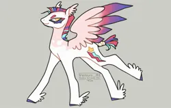 Size: 1900x1200 | Tagged: safe, artist:venus_ai_, derpibooru import, zipp storm, pegasus, pony, g5, alternate color palette, alternate cutie mark, alternate design, alternate hairstyle, alternate tailstyle, colored wings, female, gray background, image, jpeg, mare, mohawk, pose, signature, simple background, slender, smiling, solo, spread wings, tail, thin, two toned mane, two toned tail, two toned wings, unshorn fetlocks, white coat, wings, yellow eyes